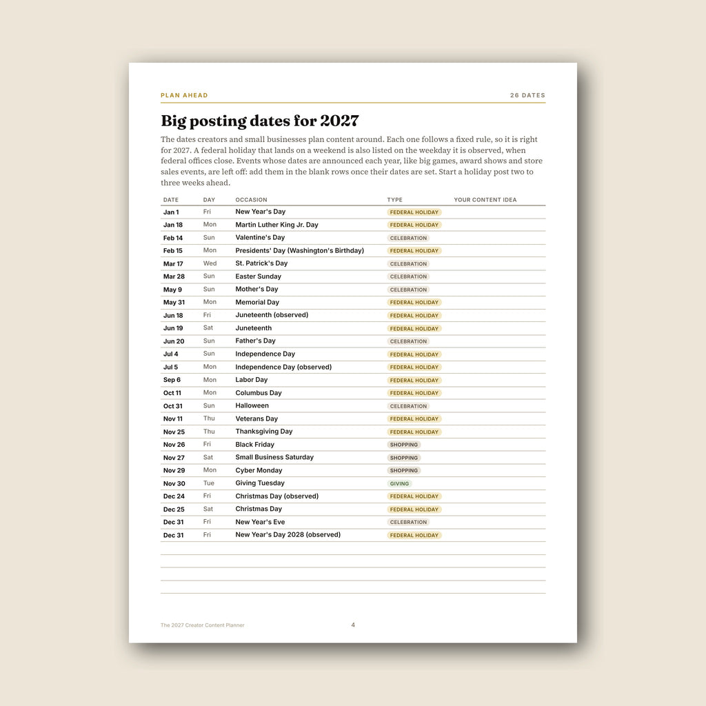 The 2027 Creator Content Planner